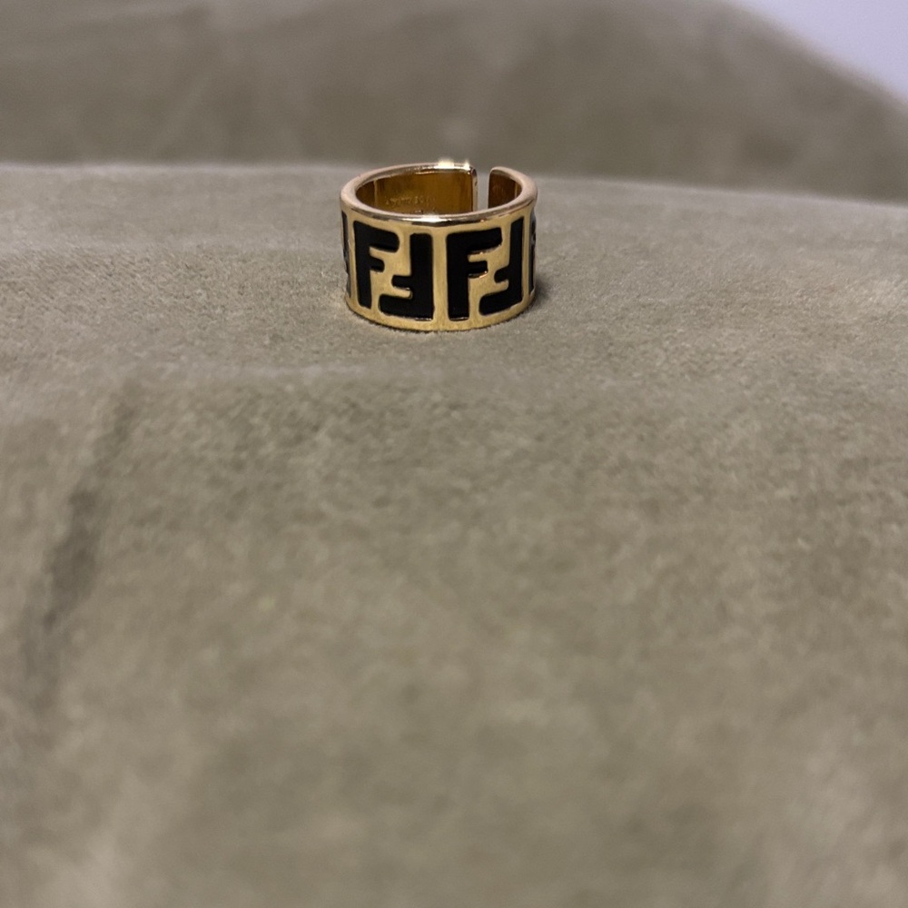 Fendi Gold and Black Logo Ring
